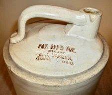 Antique Stoneware Jug A.J. Weeks Akron Ohio 1800s