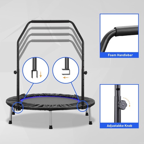 40" 48" Mini Trampoline Adults & Kids Exercise Rebounder W/ Adjustable Bar - Picture 3 of 10