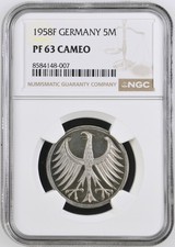 VALORIS BRD 5 DM Silberadler Heiermann 1958 F NGC PF 63 Cameo