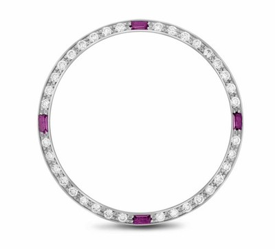 .90CT BEAD SET NATURAL DIAMOND BEZEL 14KW GOLD FOR ROLEX DATE 34MM WITH 4 RUBIES