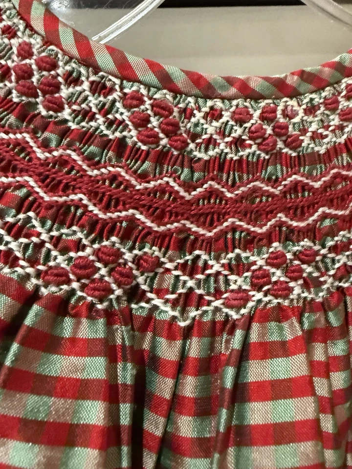 Vestido listrado vermelho e verde de Natal STRASBURG 2Y um botão faltando - Imagem 3 de 4