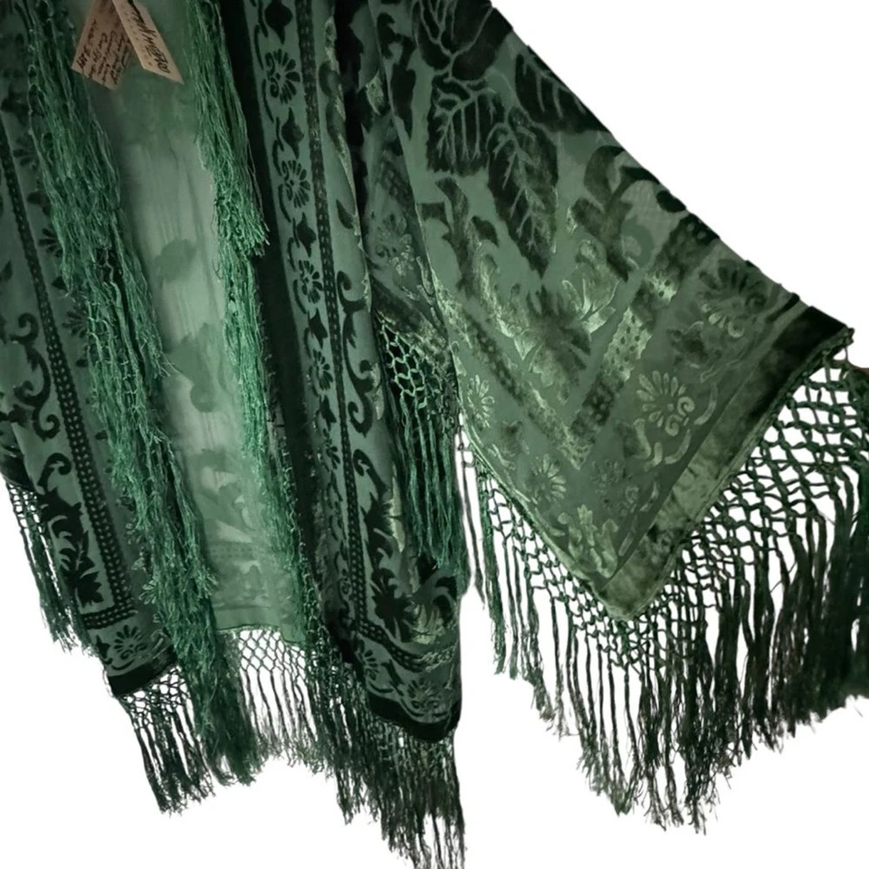 Chaqueta Kimono Maya Matazaro Terciopelo Verde Teñida a Mano Corta Nueva con Etiquetas Foto 4 de 4