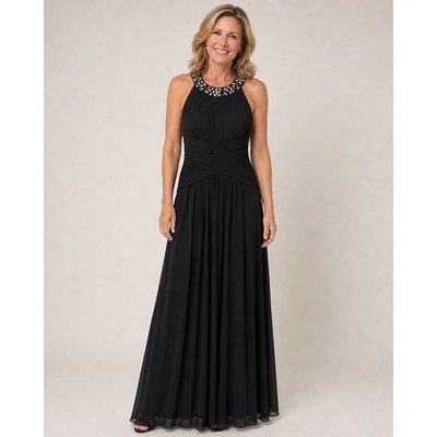 alex evenings halter dress Embellished neck Maxi 6 Pleated Gray Chiffon Event Avail Date: 08/31/2024