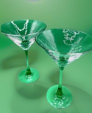 Vintage Pair Pier 1 Hammered Textured💚Cosmopolitan Martini Glass Green Stem