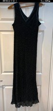 Black Sequin Dress Size 18 Wallis Lined. V Neck Beaded Stretch Comfy Chic VG