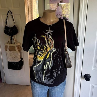 vintage salvador Dali burning giraffe Black Flaming Horse Graphic Tee Grunge