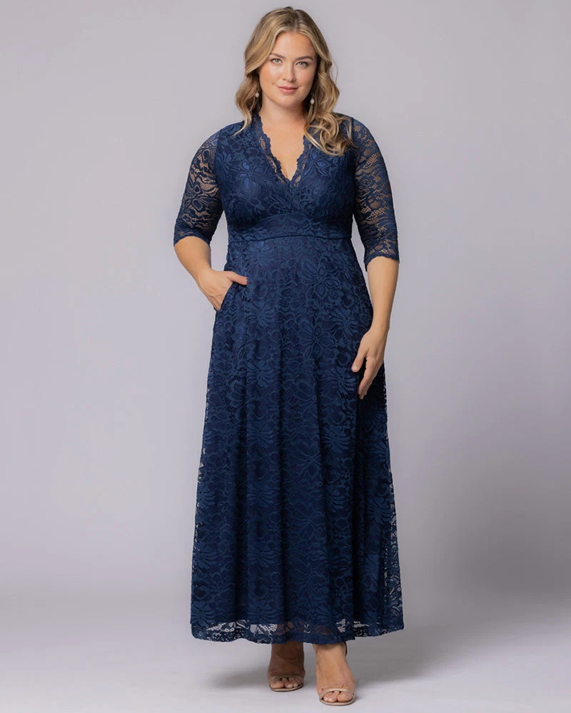 short formal fitted dresses PourVous 3/4 Sleeve & Mid-length Dress Round Neck Plus Size Weddin main image 0