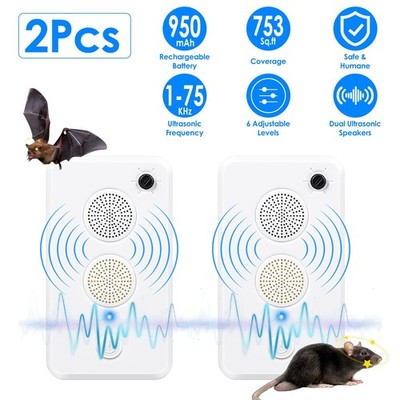 2 Pack Rechargeable Bat Repellent Ultrasonic Bat Deterrent Device Indoor Outdoor