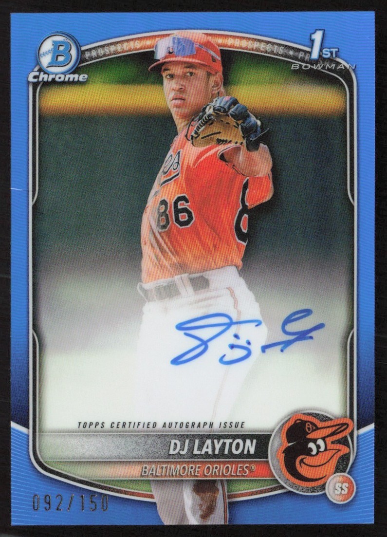 2025 Bowman Chrome Prospect Blue Refractor 92/150 DJ Layton Auto #CPA-DL JW1