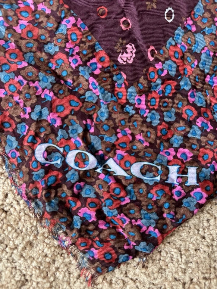 ТРЕНЕР негабаритный квадратный шарф 44 «x 44» примула цветочный принт бахрома кромки - Изображение 4 из 4