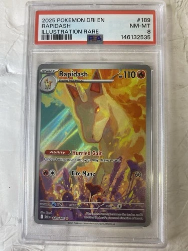 2025 POKEMON DRI EN-DESTINED RIVALS ILLUSTRATION RARE #189 RAPIDASH PSA 8