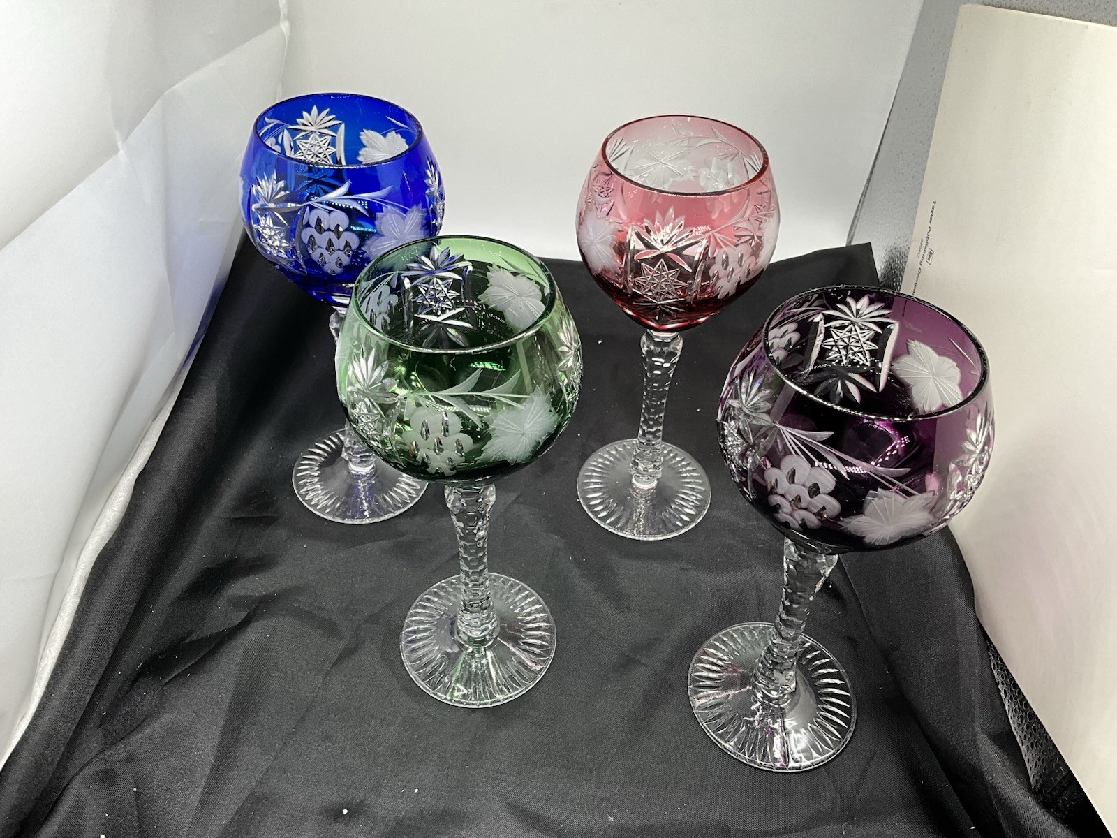 4 Nachtmann Traube Cut to Clear Crystal Wine Hock Goblets Glasses - Excellent