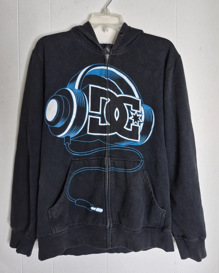 Y2K vintage DC Shoes Hoodie Jacket Medium Black 90s Grunge - Image 4 of 4