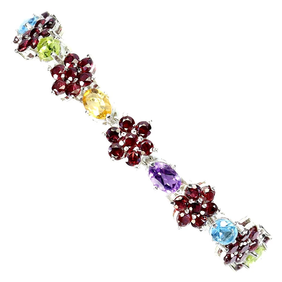 925 Sterling Silber Armband Oval Amethyst 6x4mm Citrin Peridot Edelstein 17.8cm - Bild 2 von 4