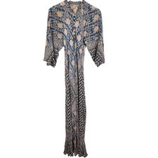 RAGA Dress Womens Large Blue Floral Boho Maxi Bell Sleeve Henley Festival