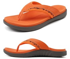 Mens Leather Sport Flip Flops Arch Support Orthotic Thong Sandals US8 Orange