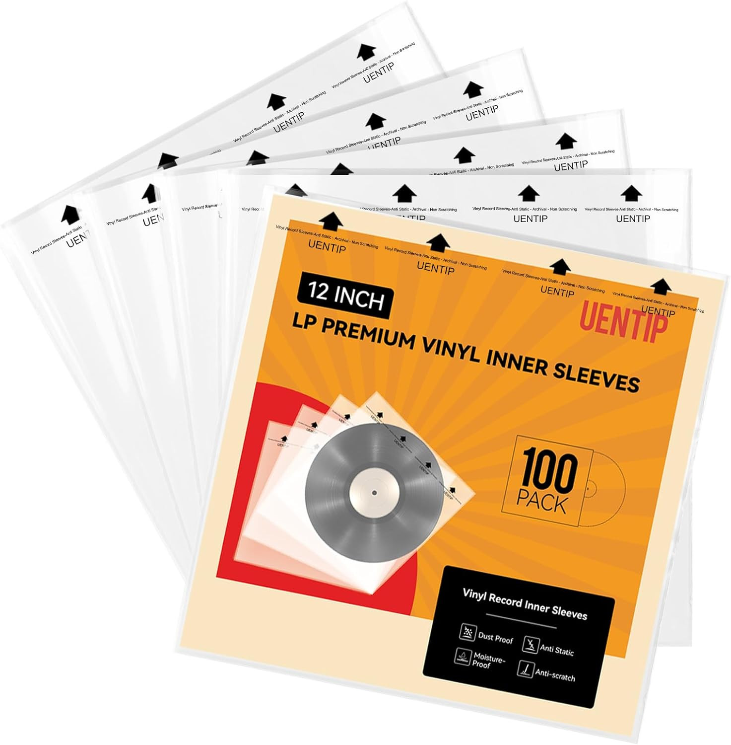 100-PK 3-Ply Vinyl Inner Sleeves - 12" 3 Layer Anti Static Protective LP Sleeves