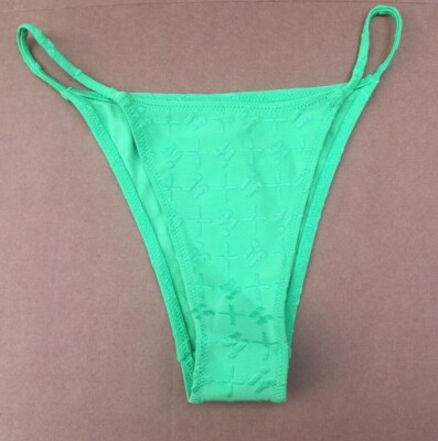 Out From Under iets frans... Bademode Logo IF Tanga Bikini Slip Grün Größe M