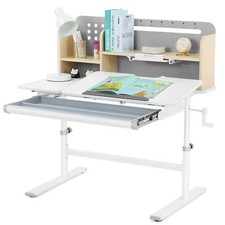 Gray Height Adjustable Kids Study Desk Ergonomic Table Girl Boy w/ Drawer, Shelf