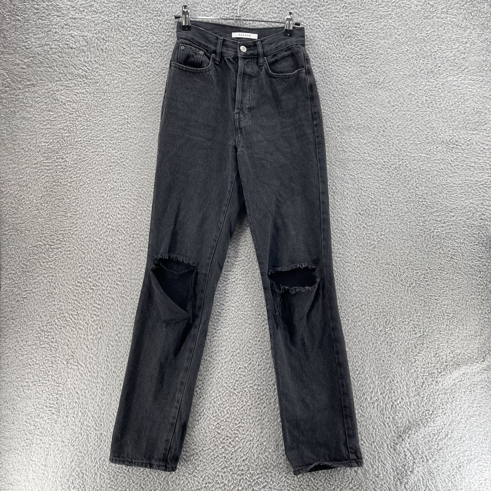 Pacsun Jeans Women 23 Black Dark Wash Button Fly Distressed
