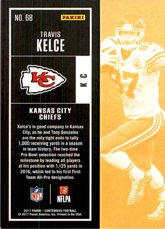 2017 Panini Contenders. Travis Kelce Football Cards. #68 - Image 2 of 2