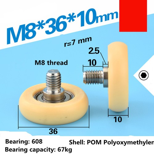 8x36x10mm Rowing machine seat wheel Nylon roller wheel with bearing