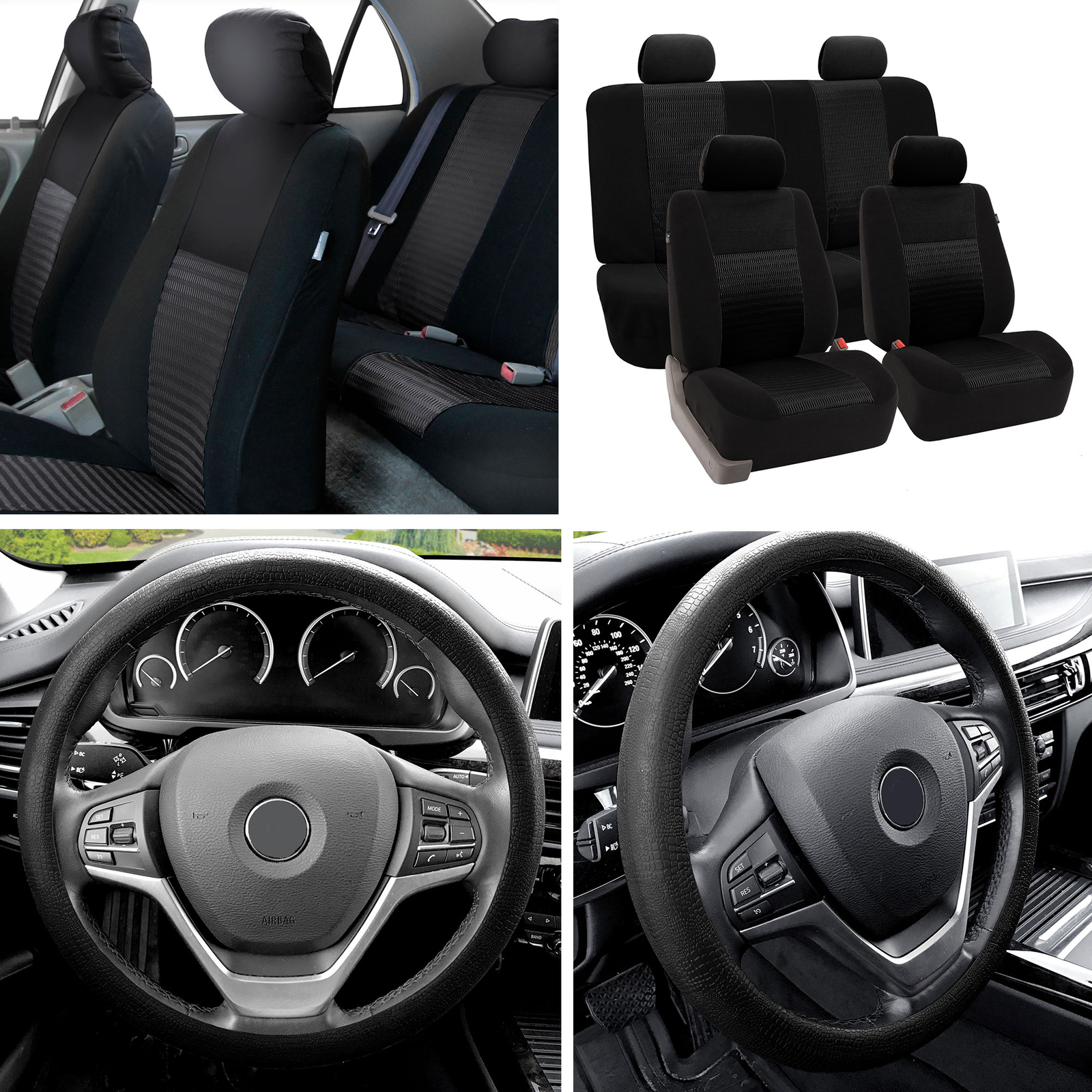 FH Group Universal Fit Cloth Car Seat Covers SUV, Truck w/ Steering Wheel Cover