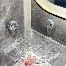 Suction Mounted Storage Shelf No Drill Clear Holder Bathroom Corner Shower Shelf