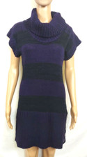 SASHA Knitted Dress Black & Violet Size Large Turtleneck Acrylic Long Sweater