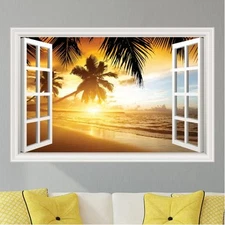 Beach Ocean Palm Trees Sunset Wall Decal Sticker Graphic Art - 4 Sizes Available