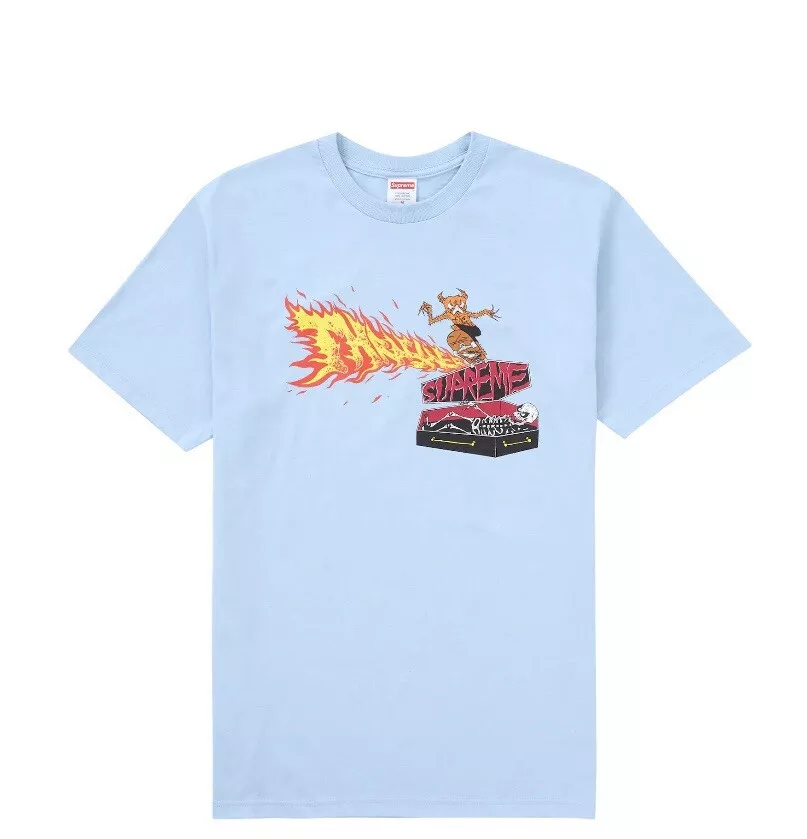 Supreme Thrasher Back Tail Tee Top manches courtes bébé bleu neuf grand L