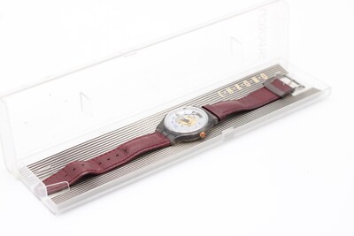 Swatch Chrono Automatic Armbanduhr SAM100 1991 Lederarmband Rubin Vintage in Box