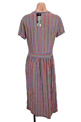 rainbow metallic stripe dress Metallic Rainbow Striped Dress - Metallic Twirly Dress