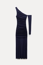 Zara Women's ZW COLLECTION Midnight Blue Asymmetric Dress LARGE NEW NWT 8686/242