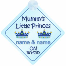 Mummy's Little Princes On Board Personalised Child/Baby Car Sign 2 Boys/Brothers