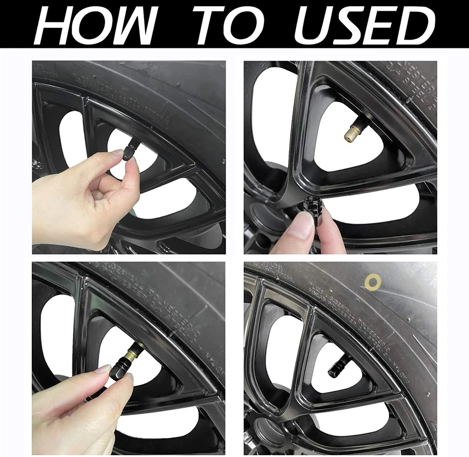 4x Cubiertas de tapas de aire de vástago de válvula de neumático de aluminio negro para Honda Accord Foto 4 de 4