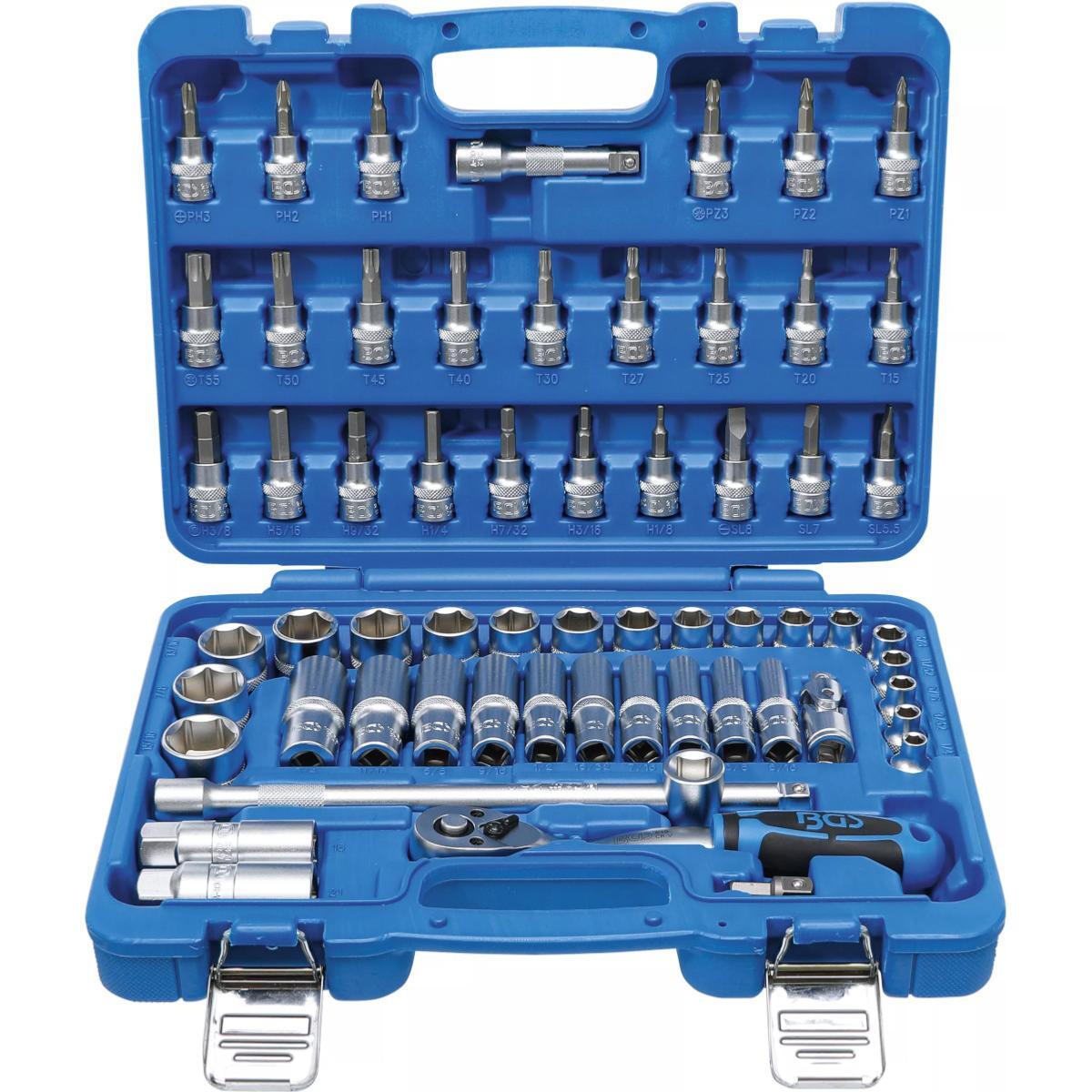Coffret douilles en pouces BGS de 61 pièces avec embouts de vissage 3/8 pour atelier mécanique