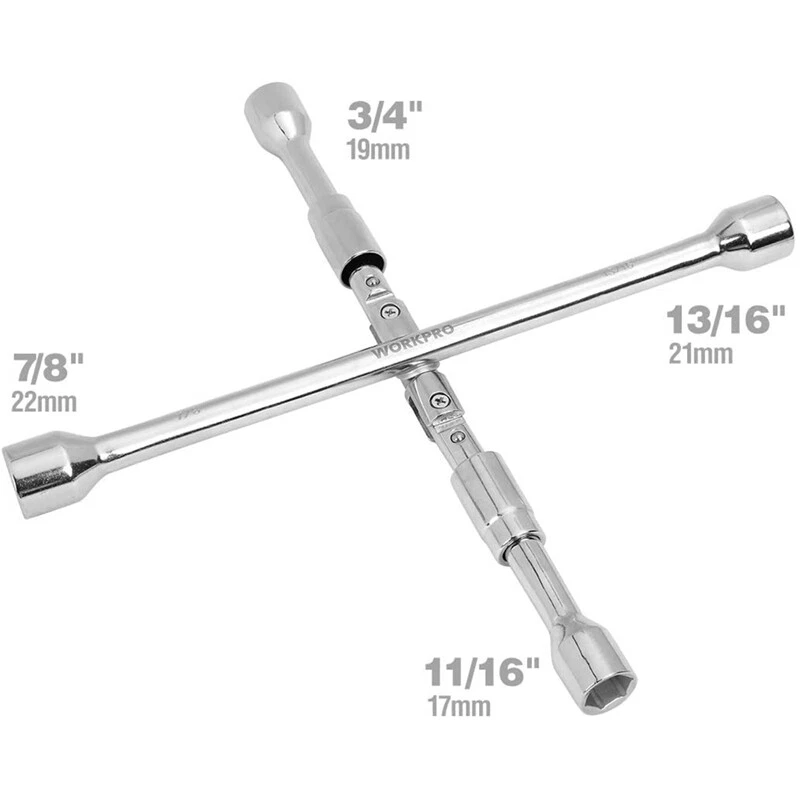 WORKPRO 14 Inch Universal Folding Lug Wrench 4-Way Tire Iron Wrench Cross Wrench - Image 4 of 4