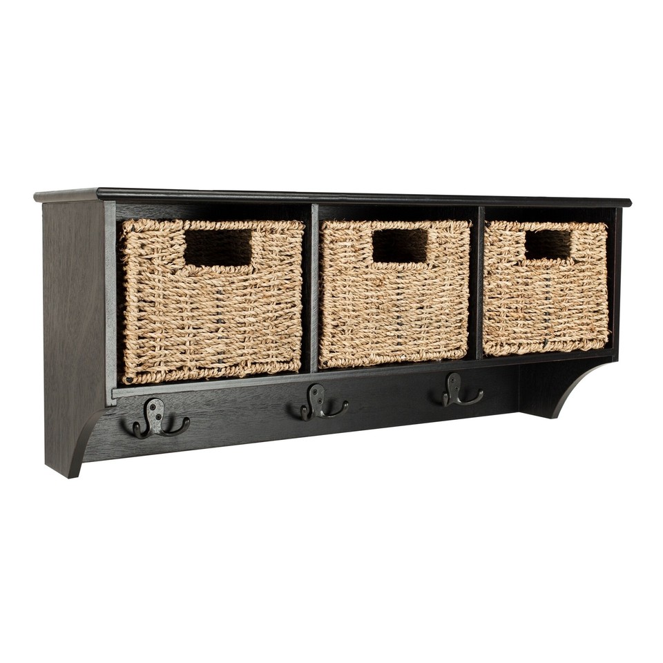 SAFAVIEH Finley Black Hanging 3basket Wall Rack 28" x Black 28" x 7.