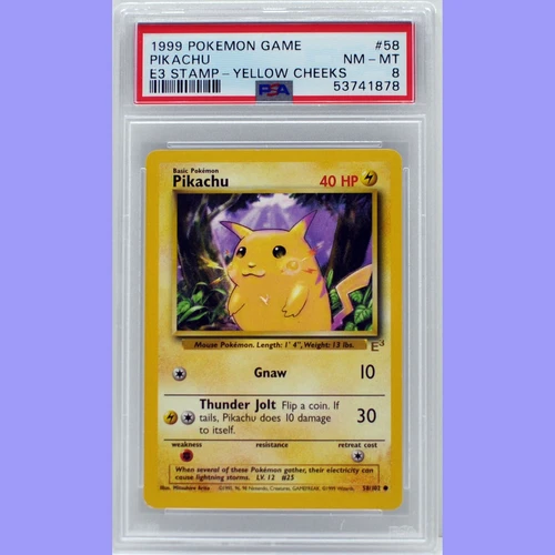 Pokemon Base Set Pikachu E3 Stamp Yellow Cheeks 58/102 PSA 8 NM/Mint