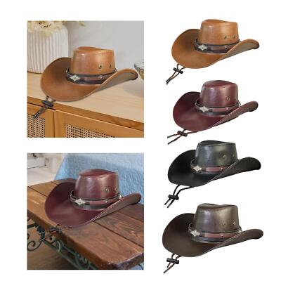 Western Cowboy Hut Gentleman Jazz Hüte Trendy PU Leder Breite Krempe Hut mit