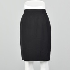 L Black Pencil Skirt 1990s Classic Minimalist Knee Length Work Workwear 90s VTG