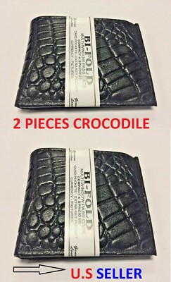 2 Pcs Crocodile Black Genuine Leather  Bifold Mens Wallet FREE SHIPPING