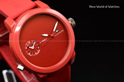 Tommy Hilfiger Men's DENIM 44mm VALENTINE RED Quartz ALL RED Rubber Strap Watch - Picture 3 of 14