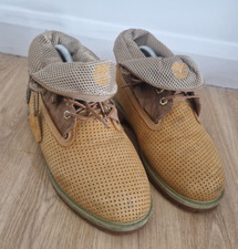 Vintage Timberland Camel Fold Over Boots UK 6 US 8 Lace Up Womens Leather 