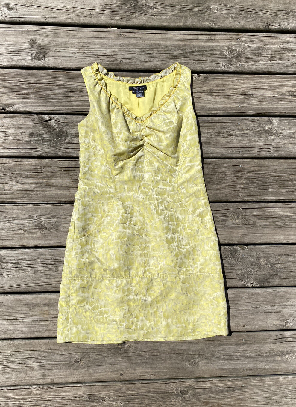ETCETERA Silver Shimmer Fitted Yellow Sheath Dres… - image 2