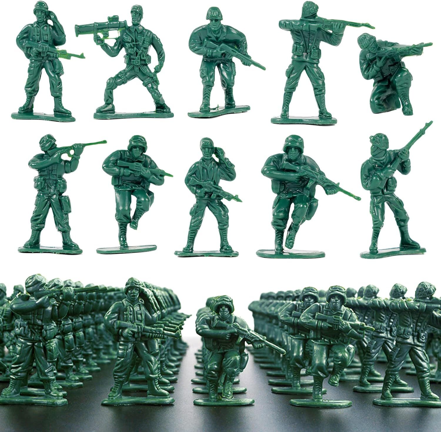2-Inch Plastic Army Men Action Figures, 10 Unique Sculpts, Pack of 100 (Green)