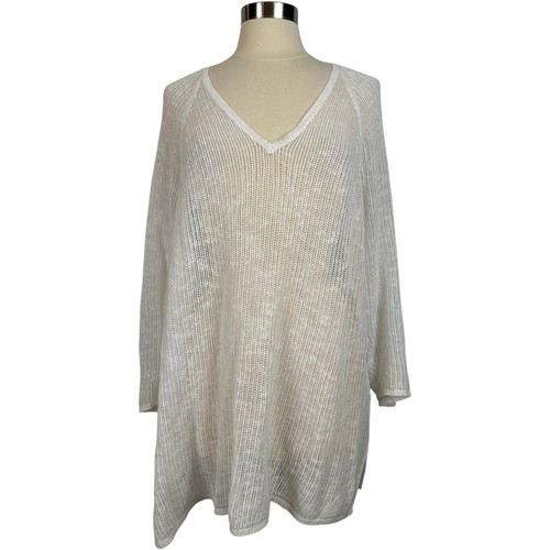 Maglione bianco EILEEN FISHER donna taglia XL scollo V cotone biologico lino tessuto aperto - Foto 5 di 18