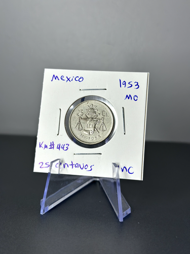 1953 Mo Mexico 25 Centavos UNC Uncirculated Silver Coin
