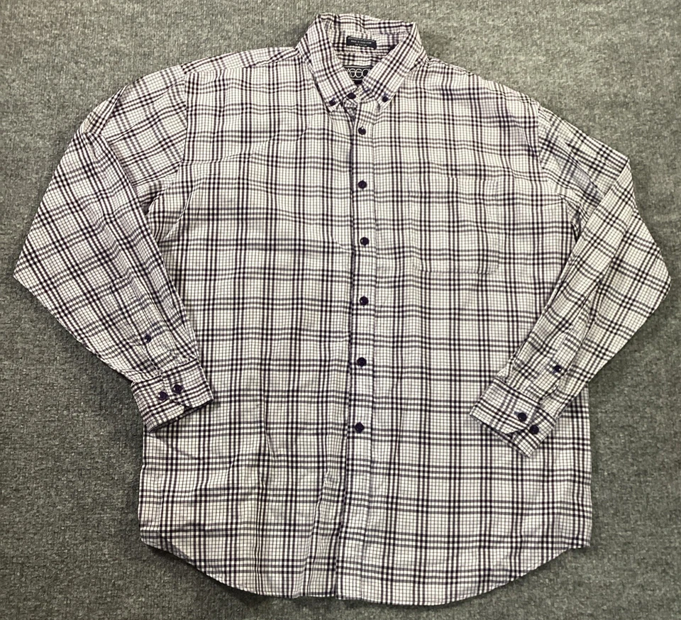 Sasson Mens Button Shirt Extra Large Plaid Black Blue White Button Vintage - Image 2 of 4